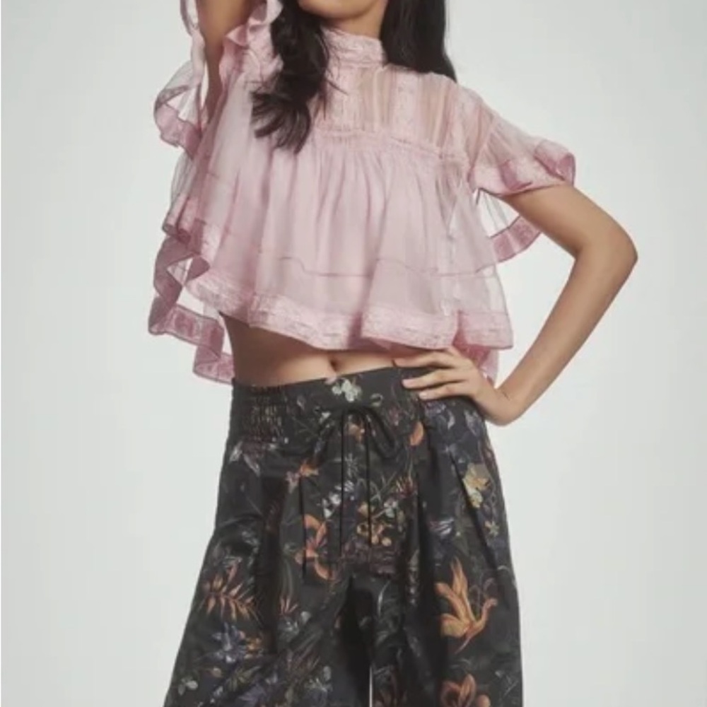 Anthropologie Ruched Poplin Gaucho Pants Size M Floral Pattern New - Picture 9 of 9